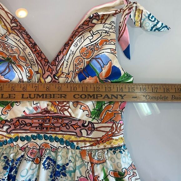 Colette Dinnigan Multicolor Tied Shoulder Acionna Silk Mini Dress Size 2 - Picture 11 of 11